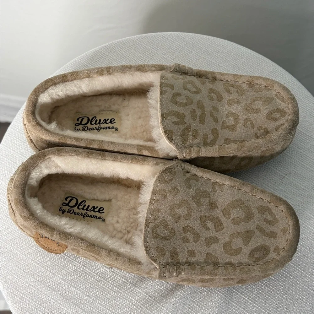 Deluxe Dearfoams Leopard Print Moccasin Slippers Kids Size 1 EU 32(A327)✨